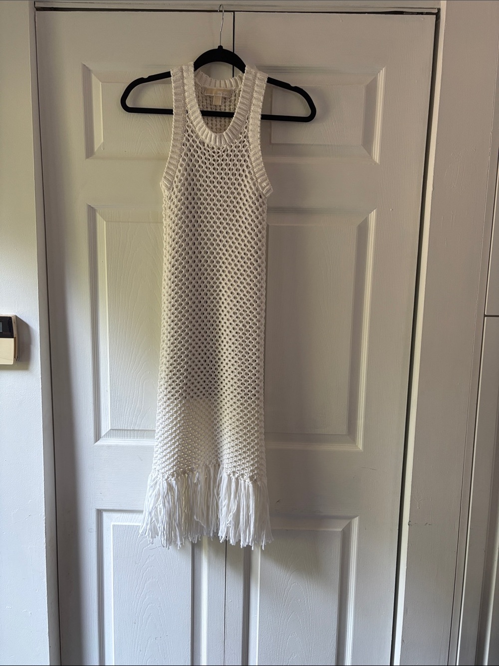 Michael Kors Women’s Sleeveless White Crochet Fringe Dress